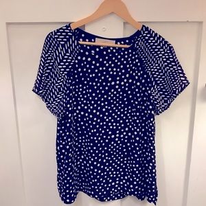 LOFT Blouse, Navy Blue, Abstract Pattern, L
